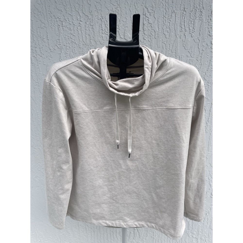 Apana Womens Cowl Neck Pullover Sweatshirt Heathered Oatmeal Beige Long Sleeve L